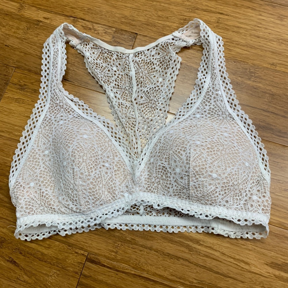 Victoria's Secret Lace Bralette Womens Size XS Racerback Padded Bra‎ White Nude